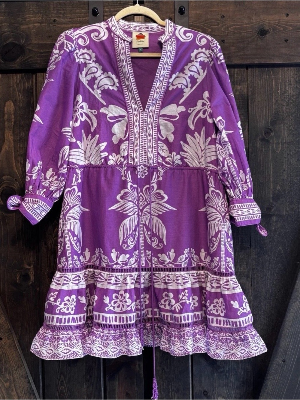 NWOT Women’s Farm Rio Purple White Embroidered Gorgeous Dress Medium